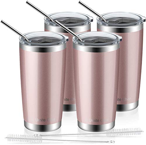 4 Pack 20oz Insulated Tumblers with Lid Gift Box  Stainless Steel Coffee Cup by Umite Chef  Double Wall Vacuum Insulated Travel Coffee Mug with Splash Proof slid lid（Rose Gold）