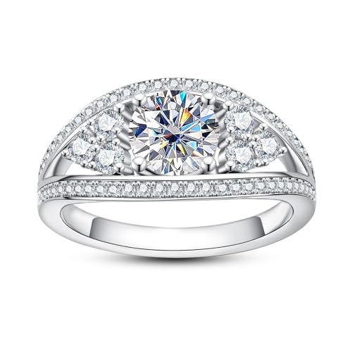 Moissanite Engagement Ring 1.2-2.8CTTW D Color VVS1 Clarity 925 Sterling Silver Vintage Bezel Halo Promise Wedding Anniversary Rings for Women with Certificate