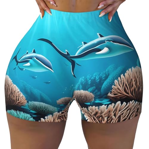 Deep Sea Whales Pattern Sports Shorts, high Elastic Slim Fitness Pants, Suitable for Yoga/Leisure/Daily wear