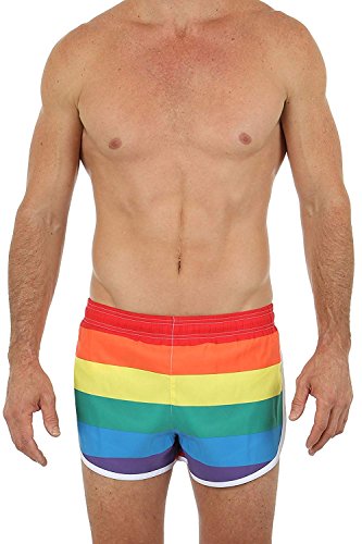 UZZI Men's Rainbow Pride Flag Side Split Running Shorts, Rainbow, X-Large