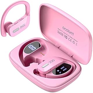 Wireless Earbuds occiam Bluetooth Headphones 48H Play Back Earphones in Ear Waterproof with Microphone LED Display for Sports Running Workout Pink