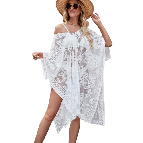 Hykiee Strandkleid Damen Luftig Sexy, Eleganter Spitzen Kimono Bademode Pareos & Strandkleider für Damen, Badeanzug Überwurf Übergröße Sommer...