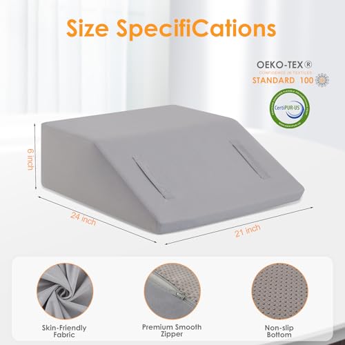 Leg Elevation Pillow for After Surgery, 6inch Foam Leg Elevating Pillow for Swelling and Blood Circulation, Leg Wedge Pillow for Sleeping, Knee Pillow for Knee Hip Ankle Pain Relief, Velvet