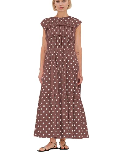 Image of calbatic Women Pleated Ruched Tiered Maxi Dress Sleeveless Patchwork Ruffle Hem A Line Flowy Summer Elegant Long Dress