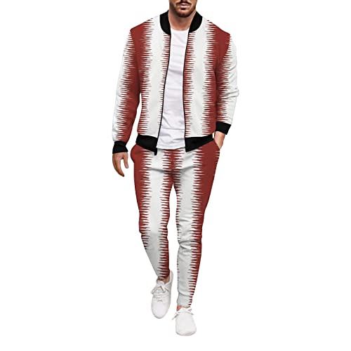 QWUVEDS Traje deportivo de invierno para hombre de invierno casual chaqueta tejida calle chaqueta pantalón degradado rayas juego de dos piezas karate niños traje hombre chándal conjunto de manga larga