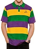 Man Mardi Gras Polo Shirt Mardigras Short Sleeve Poloshirt Carnival Colorblock Masquerade Stripes Golf Polo L