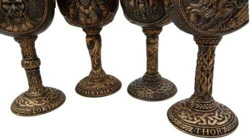 Miniatura 4 de Ebros Gift Mitología nórdica Dioses vikingos y diosa Odin Valkyrie Loki y Valhalla Battle Longship 7oz cáliz de vino de resina con copa de acero