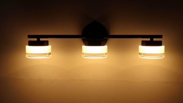 Image of Modern Black 3-Light LED Vanity Light with Acrylic Shade | 3000K Warm White Vanity Lights, Wall Sconces for Bathroom Bedroom Kitchen Living Room