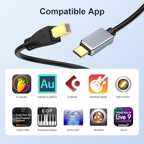 meloaudio usb c midi cable type c to usb 20 midi interface cable for midi controller keyboard audio interface for ipad samsung laptop macbook 5ft usb b to usb c printer cable black