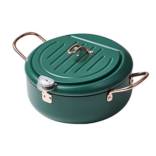 SBCGFY Freidora Olla para freír Profunda con termómetro y Tapa de Acero Inoxidable para el hogar y el Restaurante(Verde 24cm)