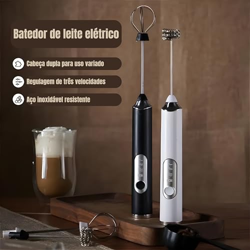 Mixer Elétrico Premium Portátil Recarregável, Misturador De Bebidas, 3 Velocidades, USB, Durável, Co