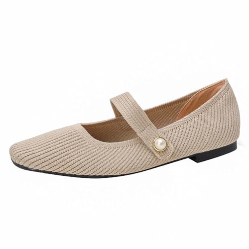 Knit Flats For Women Mary Jane Flats Square Toe Flats Casual Ballet Flats With Ankle Strap,Mary Jane Shoes Womens Comfortable For Dressy Office