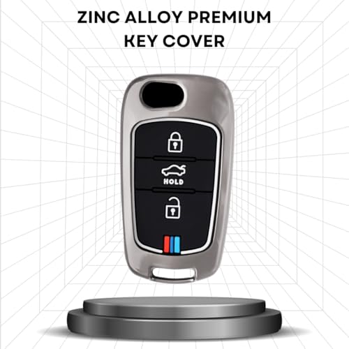 Image of Keycept Metal Alloy Key Cover Compatible with Hyun-dai i10, i20 Old 3 Button Flip Key with Keychain (Short Keychain).