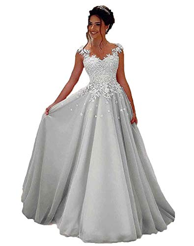 Prom Dress Formal Evening Gowns Long Prom Dresses Lace Party Dress Appliques Evening Dress V Neck Sleeveless Silver