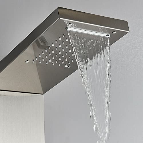 Panel de ducha de acero inoxidable con cascada de lluvia y sistema de masaje corporal con mezclador miniatura 7