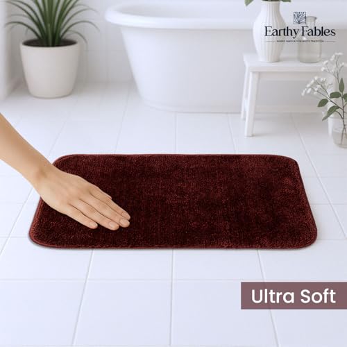 Image of Earthy Fables Soft Microfiber Bath Mat - Cut Pile, Quick Dry, Anti-Skid, Water Absorbent, Non-Slip, Machine Washable Floor Rug, Shower Mat, Door Mat for Bathroom, Bedroom, 60x40 cm - Maroon