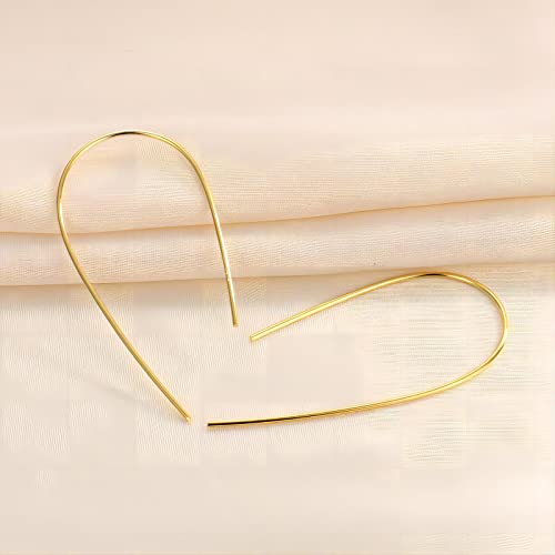 Pull Through Earrings 14K Gold Earrings 925 Sterling Silver Wire Open Hoops Threader Earrings Handmade Hypoallergenic Earrings For Women Teens Girls #TOP3