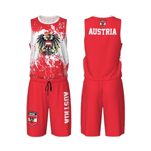 Austria Flag Grain (1) Basketball Jersey Uniform Suit for Men Women Adults Training Athletic Set
