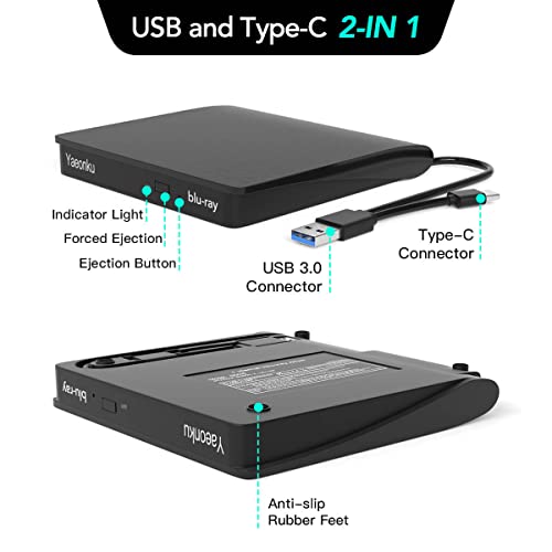 Yaeonku Dual Interface External Blu-Ray Dvd Cd Drive Player Cd Dvd Burner Compatible With Laptop Desktop Pc Windows Linux Mac Os #TOP3