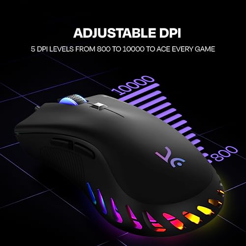 Image of Kreo Gaming Mouse with Programmable Buttons & RGB Lighting | Top Pixart Sensor | Adjustable DPI with 1.5m Long Braided Cable and Optical Sensor | Lightweight & Durable | (Falcon + Mousepad L)