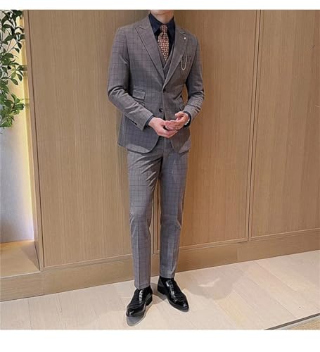 Adhdyuud Herren (Anzug + Weste + Hose) Hochzeitsanzug gekerbtes Revers Plaid Kleid 3/2 Teilig Slim Fit Anzug Set – Bild 6