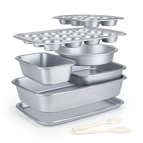 CARTMAN-Bakeware-Set-9-pieces-Grey-with-RoundSquare-Cake-Pan-Loaf-Pan612-Cup-Muffin-Pan-Cookie-Sheet-Brush-and-Spatula-Carbon-Steel-Bake-Set-Nonstick-Stainless-Steel-Baking-Pans-Set CARTMAN Bakeware Set 9 pieces Grey with RoundSquare Cake Pan Loaf Pan612 Cup Muffin Pan Cookie Sheet Brush and Spatula Carbon Steel Bake Set Nonstick Stainless Steel Baking Pans Set