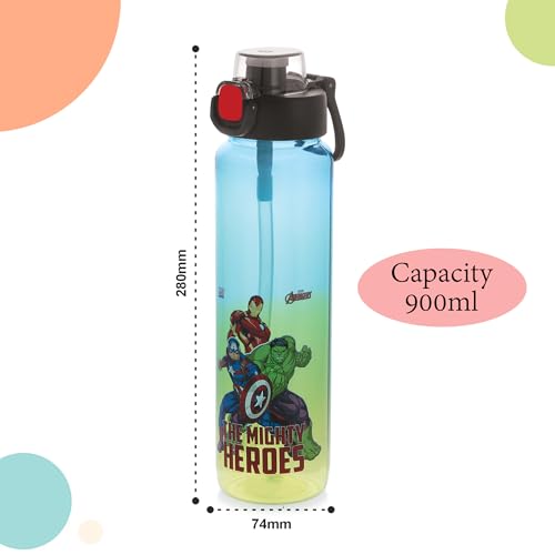 Image of SKi Homeware Speed Sipper Bottle 900 ML, with push-button cap, a pop-up straw & a handle | Dual colour ombre effect | Leakproof & Light Weight | For Teens and Kids | Character Merchandise- Avengers