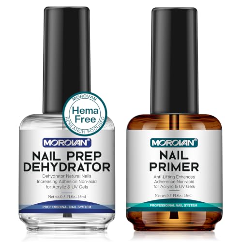 Morovan Professional Natural Nail Prep Dehydrate and Acid-Free Primer, Dehydrator for Acrylic and...