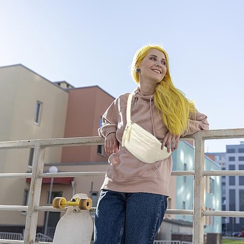 Cord Umhängetasche Damen 34×15cm, Gürteltasche Hüfttasche mit Schultergurt Einstellbar - Stilvolle und Praktische Bauchtasche für Lässige Ausflüge (Weiß)