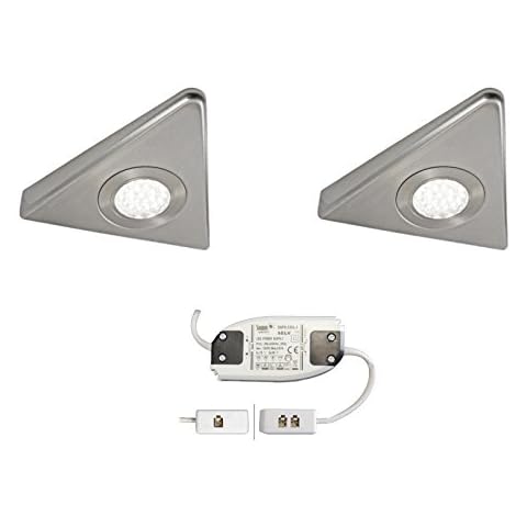 Lighting Innovations 2X Kitchen Under Cabinet Cupboard LED Slim Triangle Light KIT Stainless Finish Como Cool White Cover