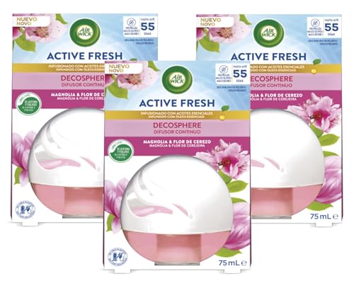 Air Wick Decosphere - Ambientador Casa Para Baño, Con Aroma A Magnolia & Flor de Cerezo - Pack De 3