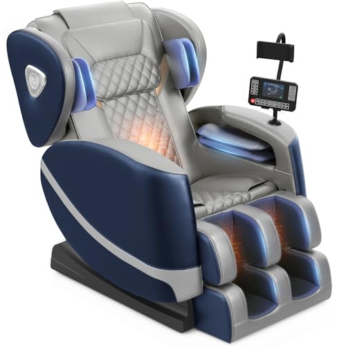 FURNIMAT 2026 Massage Chair Full Body, Zero Gravity Massage Chair with 10 Fix Rollers, Airbags, Heating, Foot Massage, Auto Modes, Bluetooth Speaker, Smart Screen Controller(Leather Blue)