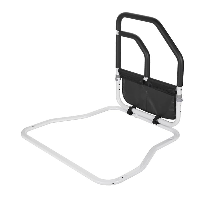 Garvee Barandilla de cama doble ajustable para mayores - Soporte antideslizante 150kg - Prevención de caídas - Bolsa de almacenamiento - Ideal para asistencia domiciliaria - Doble pasamanos, color