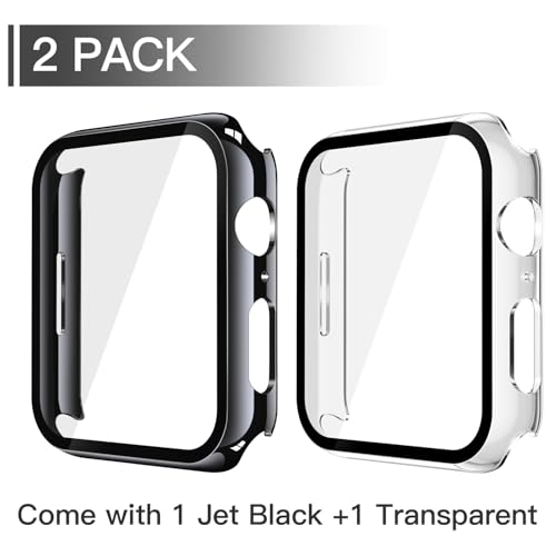 Image of Misxi 2 Pack Tempered Glass Case Compatible for Apple Watch SE 3 (2025) SE 2 SE Series 6 Series 5 Series 4 40mm, Hard PC Screen Protector Protection Ultra-Thin Cover for iWatch, 1 Jet Black + 1