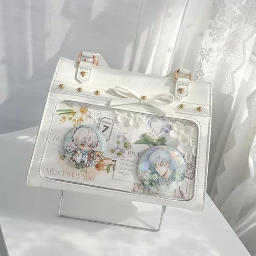 Kawaii Ita Tote Bag Versatile PU Leather Handbag Kawaii Cute Clear Window Pin Insert with2