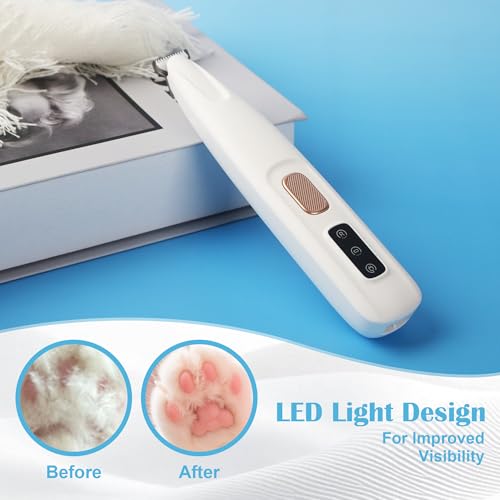 Haustierhaarschneider mit LED-Licht,PawTrim Pro Leise,Kabellos Haustier Rasierer Mit USB,Wiederaufladbar Pfotentrimmer,Wasserdichter,für Reparatur Hund, Katze, Füße, Ohren, Gesicht (F5-01)
