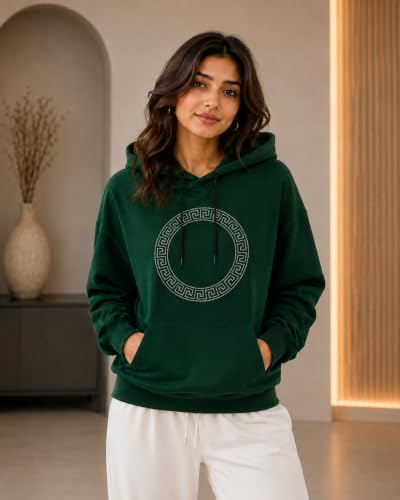 Image of Women's Luxury Rhinestone Geometric Circle Pullover Hoodies for Women