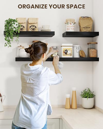 Marsmiles 30" Floating Shelves for Wall, Wooden Shelves with Invisible Brackets Set of 2, Rustic Farmhouse Wall Mounted Shelf for Kitchen Bathroom Living Room Study, Black - Image 5