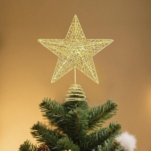 Estrella Arbol de Navidad Dorada, Grande Metal Brillante Estrella para Arbol de Navidad, Purpurina 20 cm Oro Estrellas Decoración Arbol de Navideño, Adorno Navideña para el Hogar
