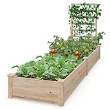 S AFSTAR Raised Garden Bed with Trellis & Planter Box, 93' L x 25' W x 40' H Outdoor Wooden Planter Box Kit for Flower Herb Vegetable Fruit Climbing Vines, Elevated Gardening Bed for Garden Patio