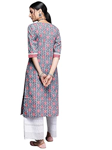 Image of Ayukta Women's Geometric Regular Cotton Printed Straight Kurta