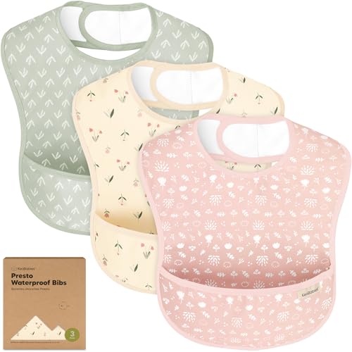 Image of KeaBabies 3-Pack Waterproof Baby Bibs for Eating - Lightweight Toddler Feeding Bibs with Large Food Catcher, Mess Proof, Food-Grade Baby Eating Essentials, Easy to Put On & Clean (Fleur)