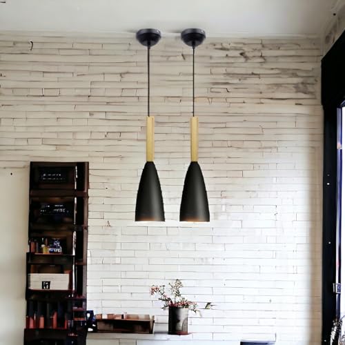 Image of GreyWings Modern Cone Black Aluminium Hanging Pendant Light Cord, Antique Decor,Bulb not Included, Pack of 4