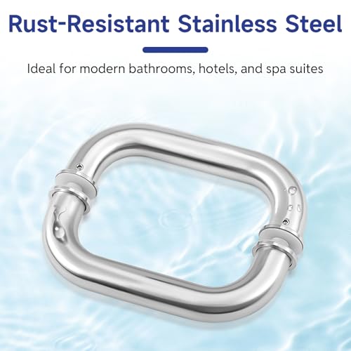 Image of 6'' (CTC) Shower Door Handle Fits 1 /4 inch to 1 /2 inch Thick Glass, Brushed Nickel | 304 Stainless Steel Back to Back Shower Door Replacement Handles for Sliding, Frameless Glass Shower Doors Pull Handle