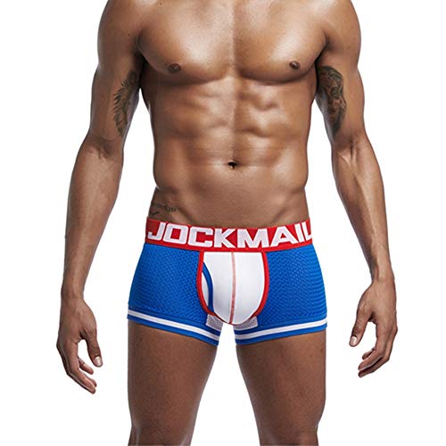 JOCKMAIL Fashion Men's Underwear Boxers Mesh Panties Male Underpants Boxer Shorts (M, Blue)