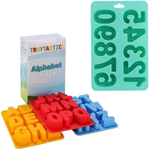 Traytastic Silicone Letter & Number Molds Set – 3-Piece Alphabet and 0-9 Number Trays for Ice, Chocolate, Fondant, Baking, Gummy Candy & More Cover