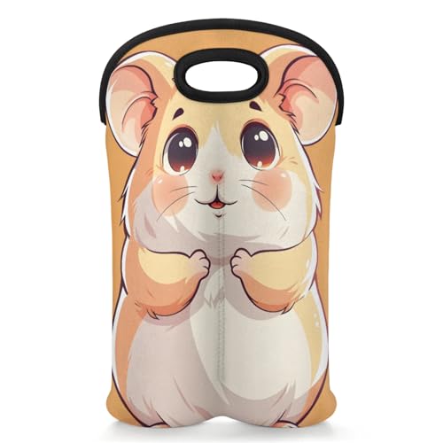 GzLeyigou 2 Bottles Hamster Wine Bag Sleeve Totes Neoprene Protective Wine Carrier Bag for Wine,Water, Champagne, Beer, Baby Bottles,Gift 14.5 x 10 Inches