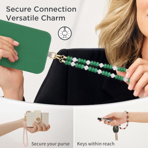 Image of POSADINA Natural Stone Phone Charm, Beaded Healing Phone Wrist Strap, Handmade Cellphone Chain Lanyard with Tether Tab