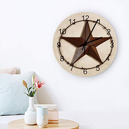 Vintage-Star-Wall-Clock-Silent-Non-Ticking-Texas-Farmhouse-Star-Vintage-Rustic-Wood-Grain-Clock-Battery-Operated-Quartz-Wooden-Round-Wall-Clocks-Decorative-for-Living-RoomKitchenOffice-12-Inch Vintage Star Wall Clock Silent Non Ticking Texas Farmhouse Star Vintage Rustic Wood Grain Clock Battery Operated Quartz Wooden Round Wall Clocks Decorative for Living RoomKitchenOffice 12 Inch