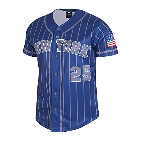 Camiseta de béisbol con botones, diseño de rayas, azul real, M Cover
